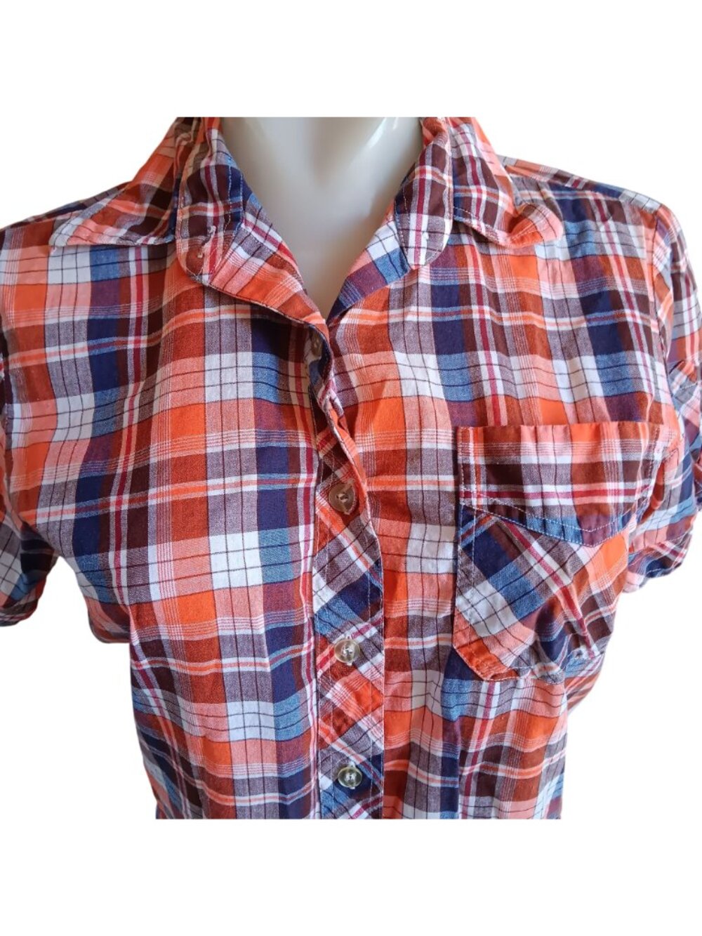 Vintage Women's Small Orange Plaid 1970's Camp Girl All Cotton Collared